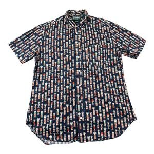 Gitman Bros Blue Nesting Doll Vintage Themese AOP Mens S/S Cotton Button Down L